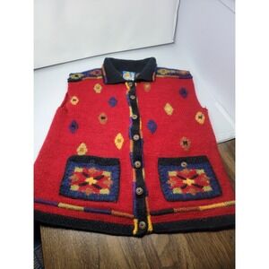 NEWARI HANDCRAFTED IN NEPAL BY ICELANDIC DESIGN WOOL CARDIGAN VEST SIZE L/XL